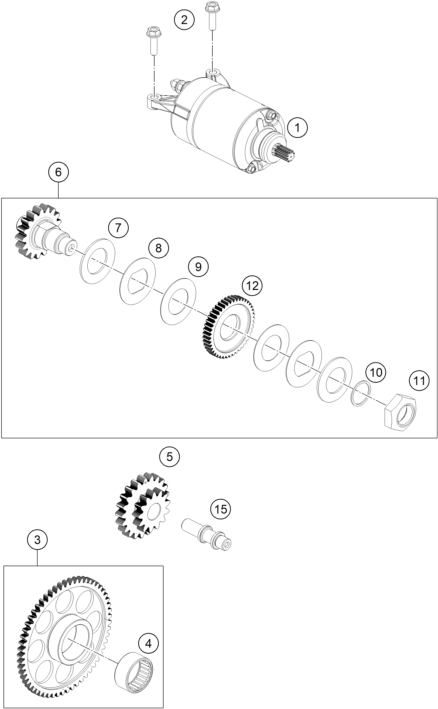 Despiece original completo de Motor de arranque eléctrico del modelo de KTM 125 DUKE BLUE del año 2024