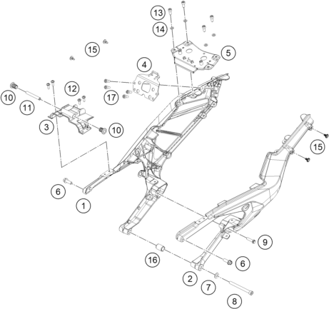 Despiece original completo de Brazo posterior del modelo de KTM 390 DUKE BLUE del año 2024