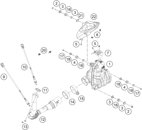 Despiece original completo de Sistema de escape del modelo de KTM 390 DUKE BLUE del año 2025