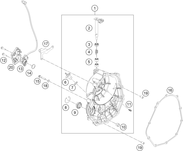 Despiece original completo de Tapa de embrague del modelo de KTM 390 DUKE BLUE del año 2025