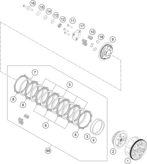 Despiece original completo de Embrague del modelo de KTM 390 SMC R del año 2025