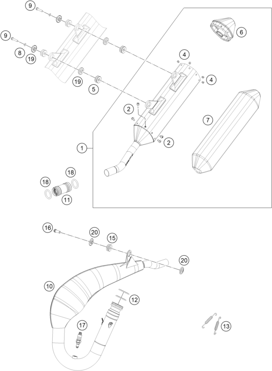 Despiece original completo de Sistema de escape del modelo de KTM 300 EXC HARDENDURO del año 2024