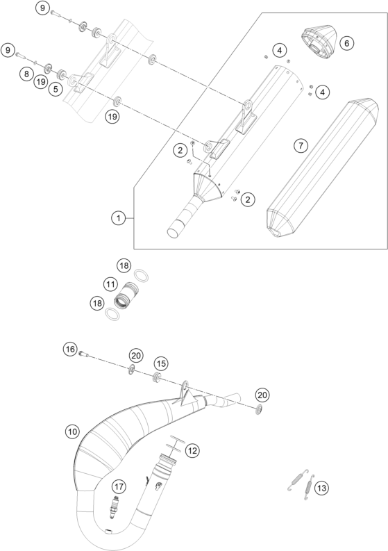 Despiece original completo de Sistema de escape del modelo de KTM 300 EXC SIX DAYS del año 2024