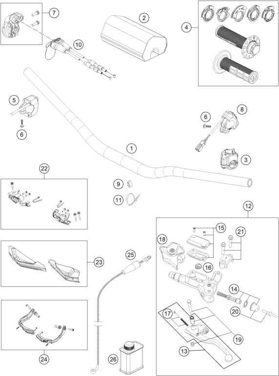 Despiece original completo de Manillar, mandos del modelo de KTM 300 EXC HARDENDURO del año 2024