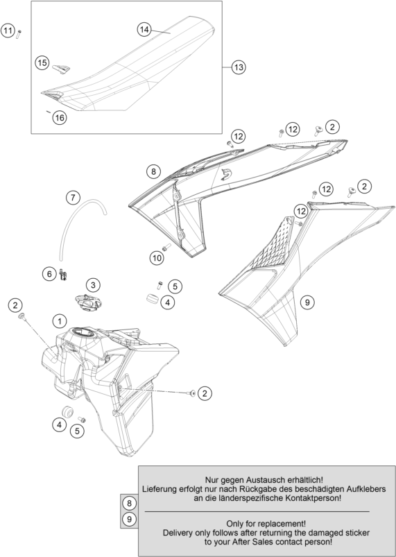 Despiece original completo de Depósito, asiento del modelo de KTM 250 EXC CHAMPION EDITION del año 2025