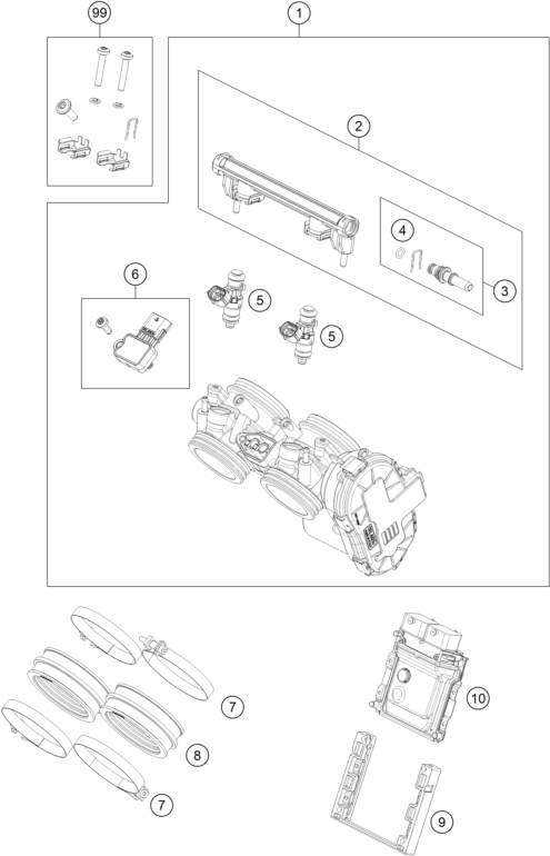 Despiece original completo de Cuerpo de la válvula de mariposa del modelo de KTM 790 ADVENTURE WHITE del año 2025