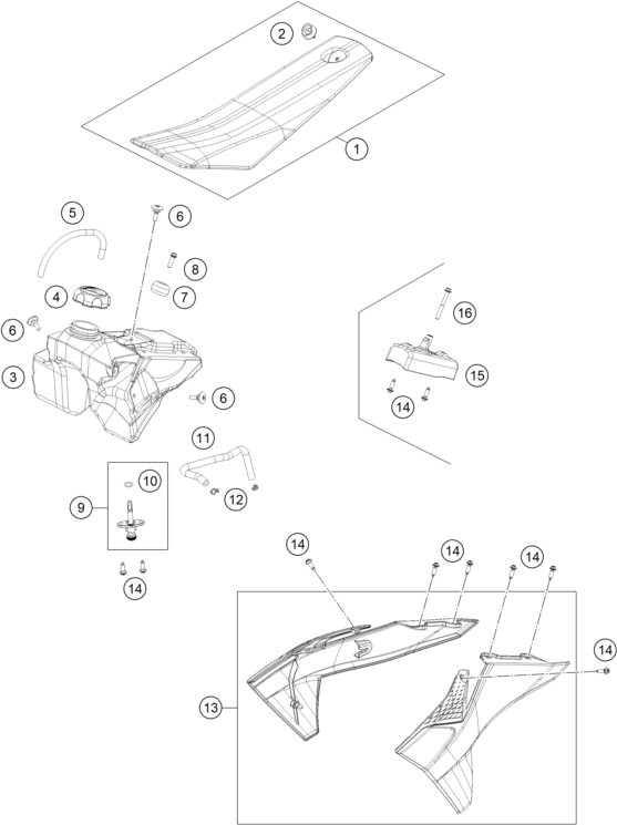 Despiece original completo de Depósito, asiento del modelo de KTM 50 SX del año 2025