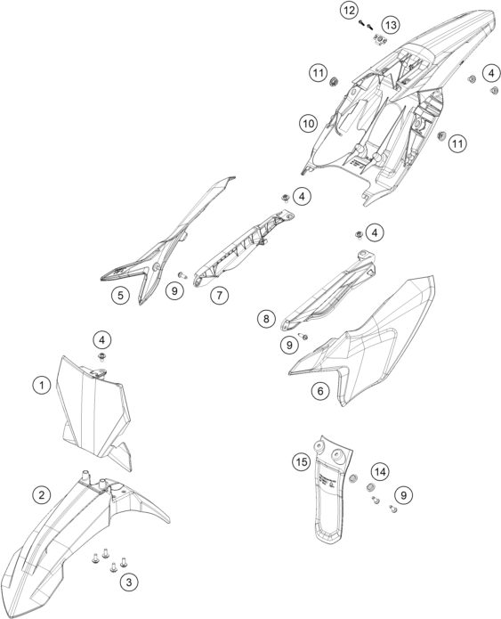 Despiece original completo de Máscara, guardabarros del modelo de KTM 50 SX del año 2025