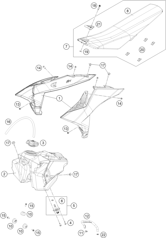 Despiece original completo de Depósito, asiento del modelo de KTM 85 SX 19/16 del año 2025