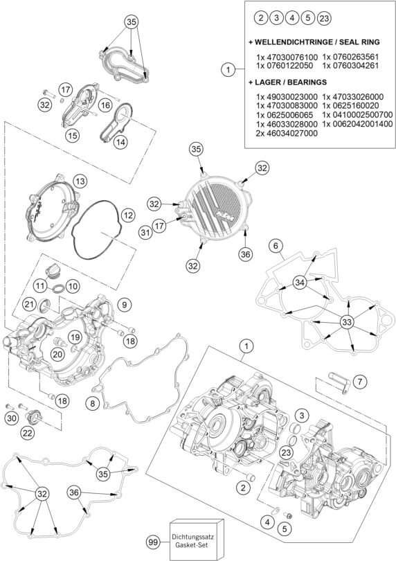 Despiece original completo de Cárter del motor del modelo de KTM 85 SX 19/16 del año 2025