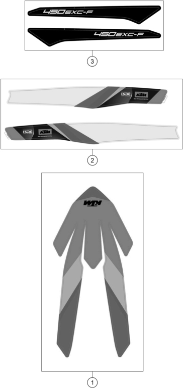 Despiece original completo de Kit gráficos del modelo de KTM 450 EXC-F SIX DAYS del año 2025