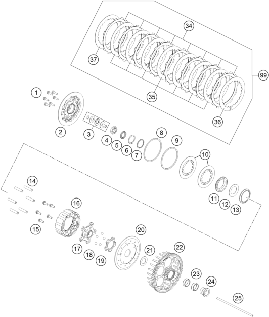 Despiece original completo de Embrague del modelo de KTM 450 SMR del año 2025