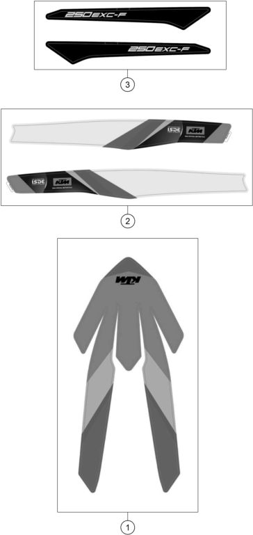 Despiece original completo de Kit gráficos del modelo de KTM 250 EXC-F SIX DAYS del año 2025