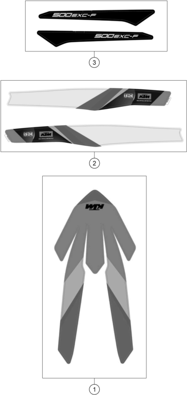 Despiece original completo de Kit gráficos del modelo de KTM 500 EXC-F SIX DAYS del año 2025
