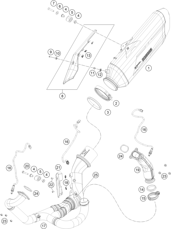 Despiece original completo de Sistema de escape del modelo de KTM 1390 SUPER ADVENTURE S EVO ORANGE del año 2025