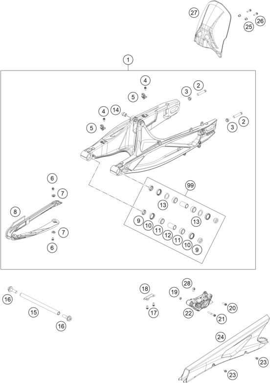 Despiece original completo de Basculante del modelo de KTM 790 ADVENTURE WHITE del año 2025