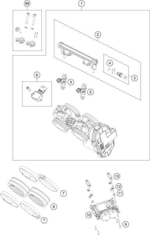 Despiece original completo de Cuerpo de la válvula de mariposa del modelo de KTM 790 DUKE L ORANGE del año 2025