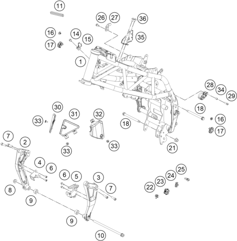 Despiece original completo de Chasis del modelo de KTM 125 DUKE BLUE del año 2025