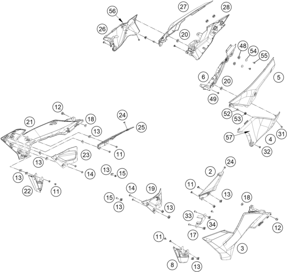 Despiece original completo de Carenado del modelo de KTM 390 SMC R del año 2025