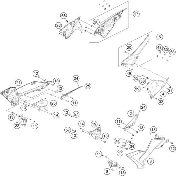 Despiece original completo de Carenado del modelo de KTM 125 SMC R del año 2025