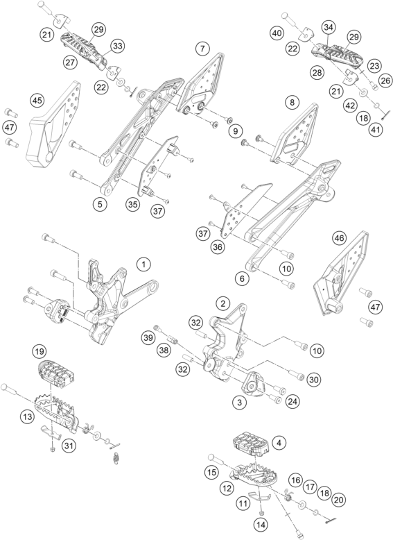 Despiece original completo de Reposapiés del modelo de KTM 125 ENDURO R ORANGE del año 2025