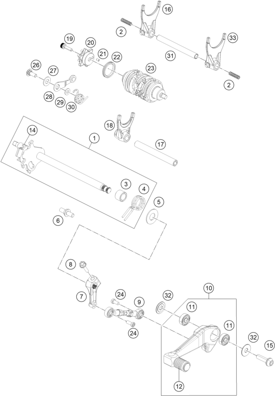 Despiece original completo de Selección de las marchas del modelo de KTM 125 ENDURO R ORANGE del año 2025