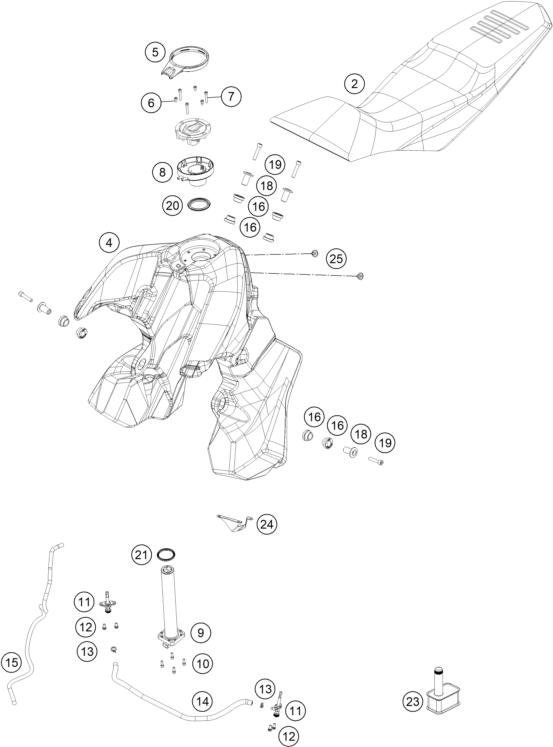 Despiece original completo de Depósito, asiento del modelo de KTM 890 ADVENTURE R del año 2025