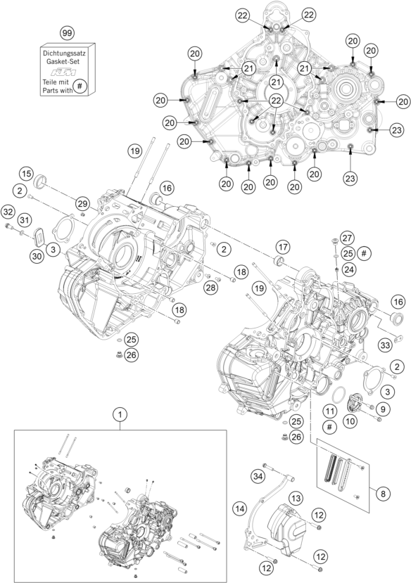 Despiece original completo de Carter del motor del modelo de KTM 1390 SUPER ADVENTURE R del año 2025
