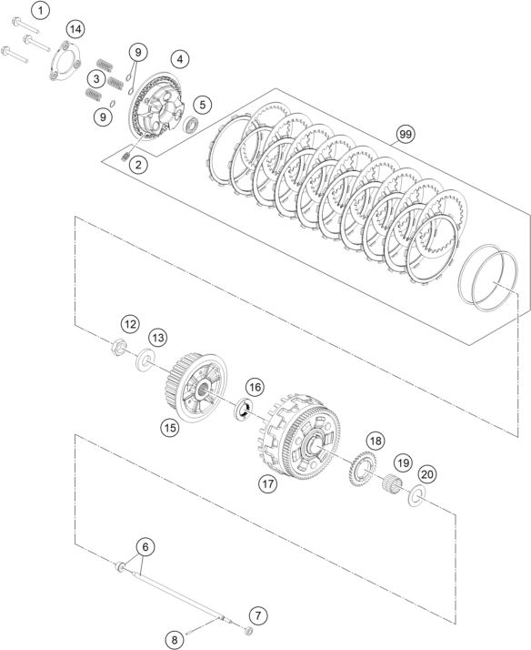 Despiece original completo de Embrague del modelo de KTM 1390 SUPER ADVENTURE R del año 2025