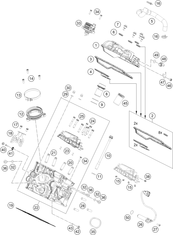 Despiece original completo de Culata de cilindros trasera del modelo de KTM 1390 SUPER ADVENTURE R del año 2025