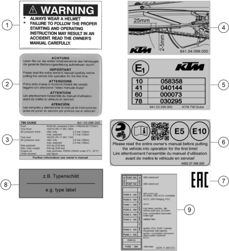 Despiece original completo de Technic information sticker del modelo de KTM 790 DUKE L ORANGE del año 2025